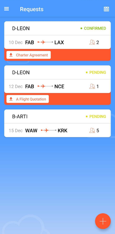 Owner app list of Flight Requests