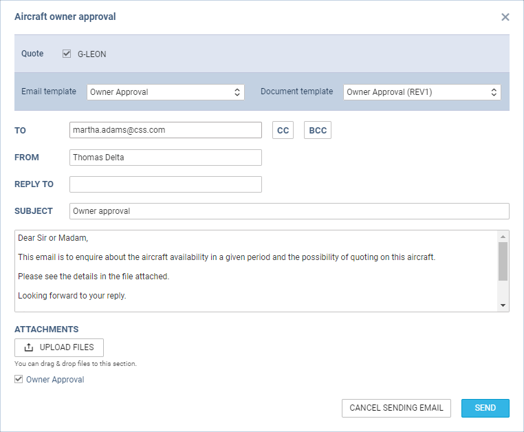 Owner approval email