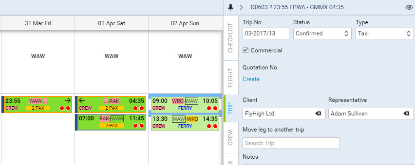 Assigning a company representative to the trip