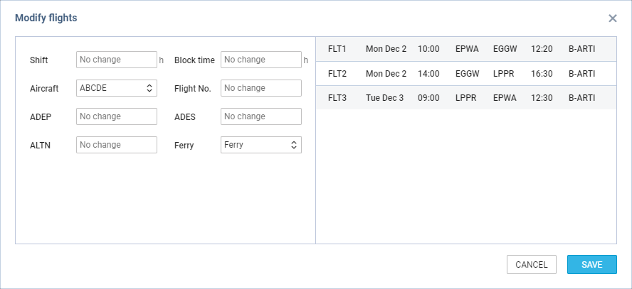 'Modify flights' option