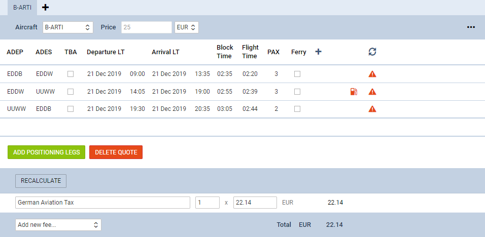 Calculations based on actual PAX