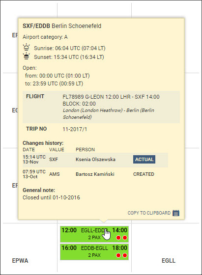 Tooltip including flight and trip details