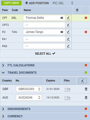 Crew passports - an option to select a different passport for departure & arrival