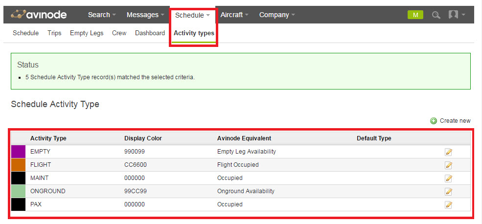 Mapping activity types in Avinode