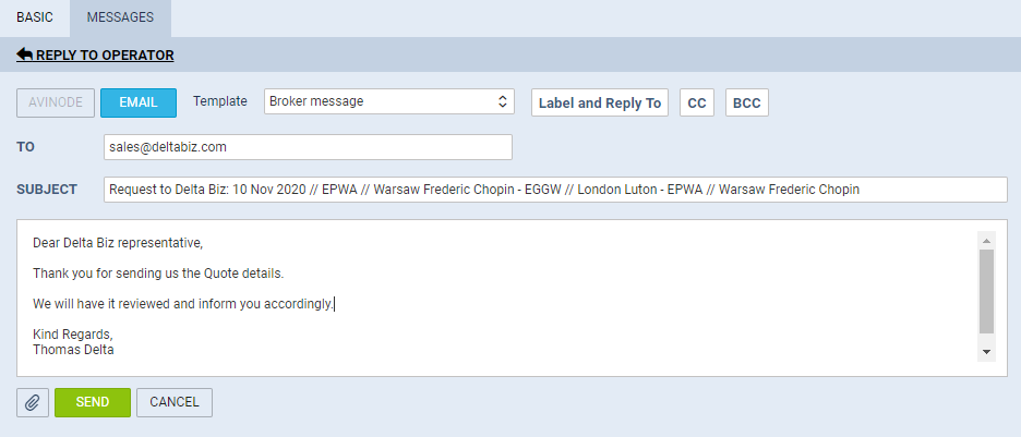 'Messages' tab in Subcharter