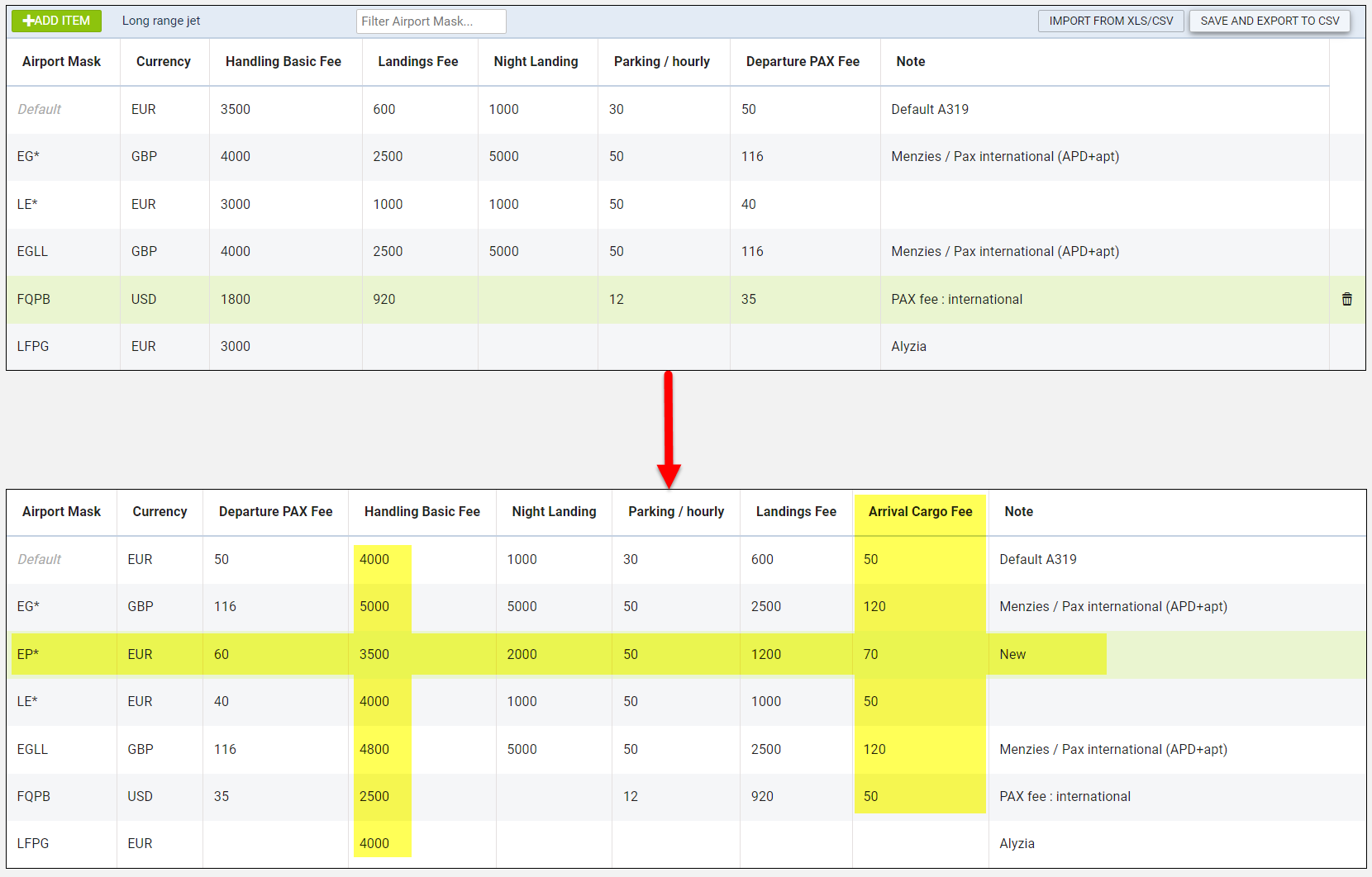 Option to import airport fees - Update option