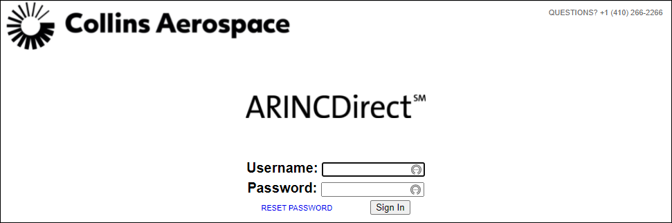 'ARINCDirect' login page