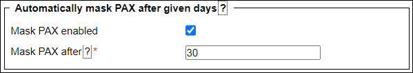 'Automatically mask PAX after given days' settings