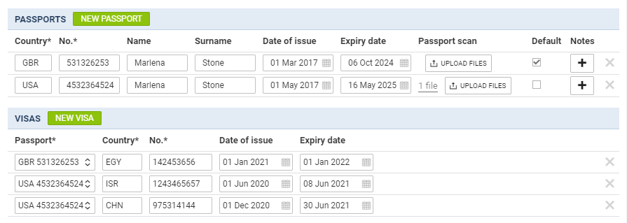 Added visas in PAX profile