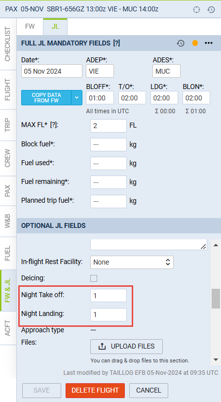 Night Take off and Landing options in the JL