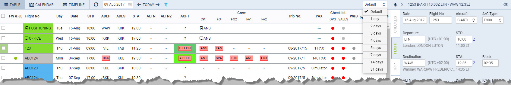 An option to select number of days for flights view