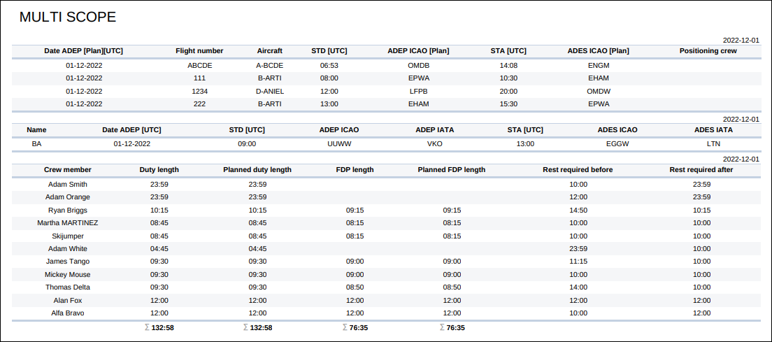 Multi-scope report in PDF format