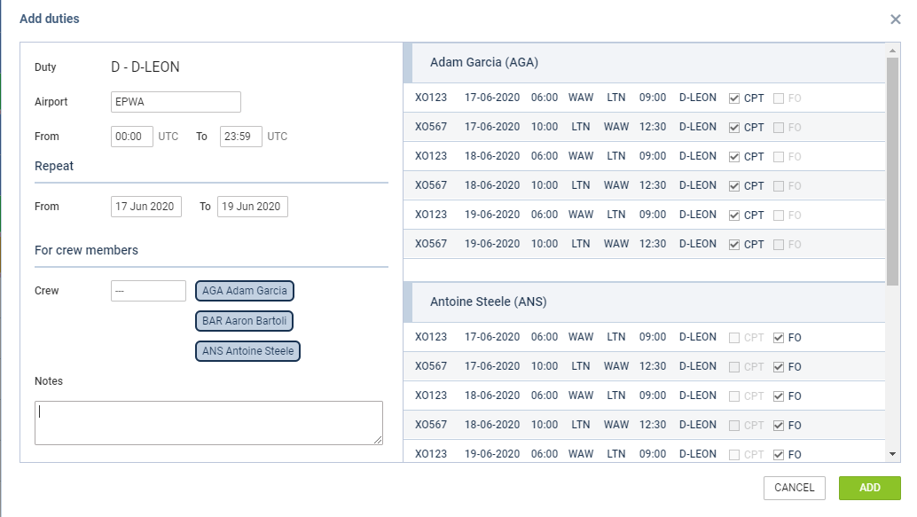 Calendar - Assign Crew