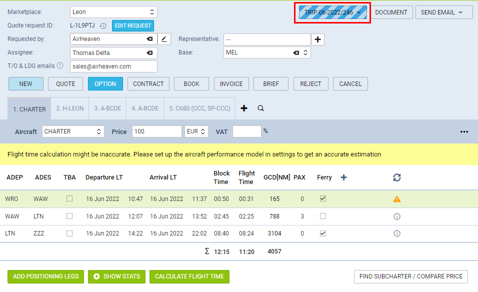 Indication of non-commercial Option on Trip
