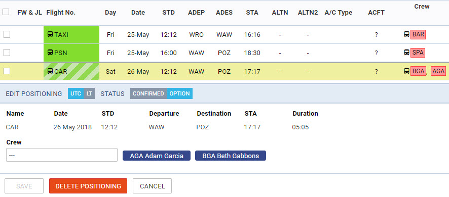 Adding positioning duty and positioning option from a section Table