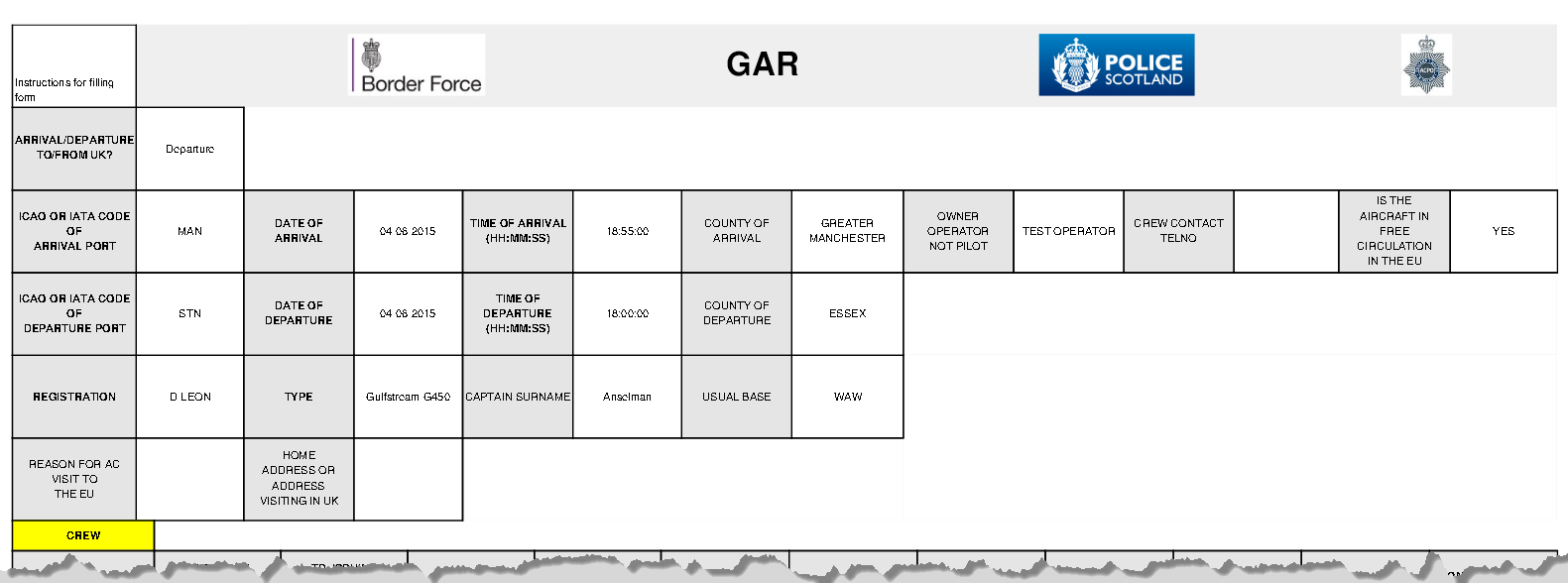 An example of a GAR document in pdf