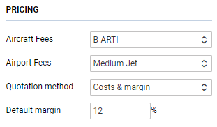 'Pricing subsection in 'Fleet' settings