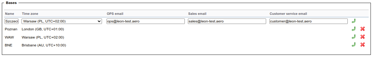 'Bases' emails settings