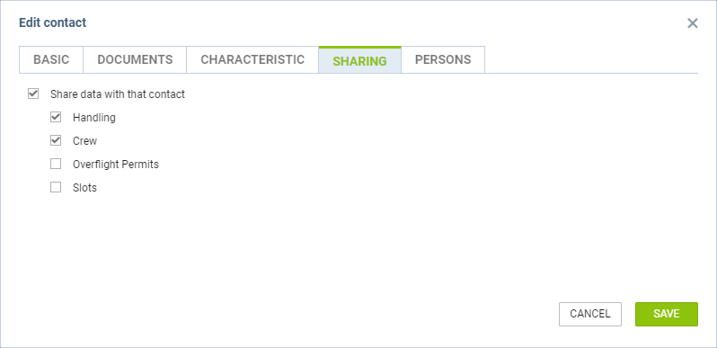 'SHARING' tab