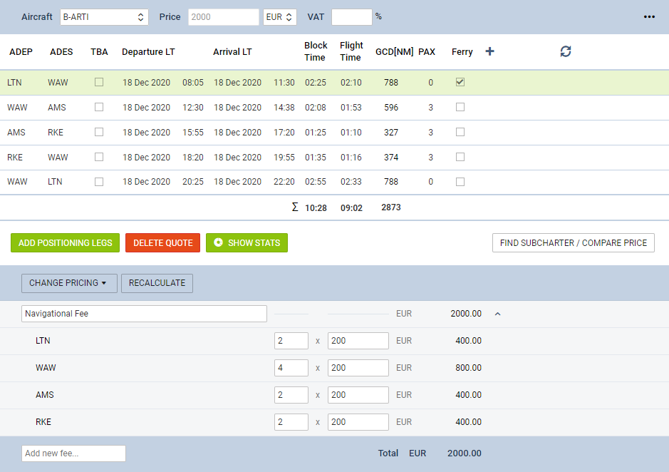 Example of 'Navigational fee' calculation