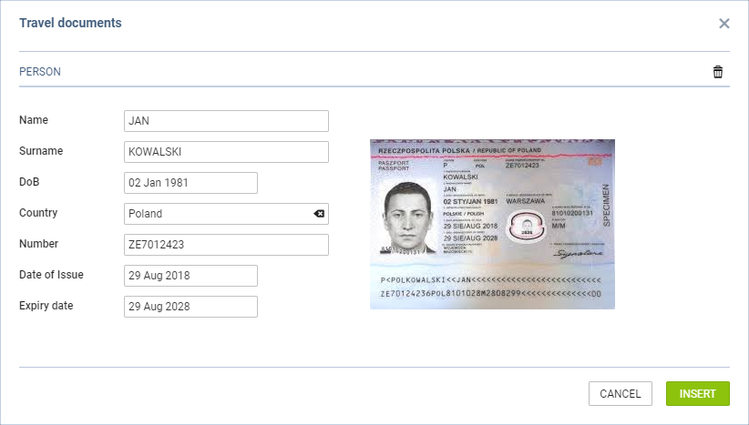 Travel document upload