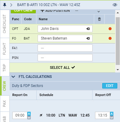 Changing reporting times to all crew in a tab CREW