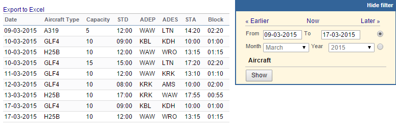 Report 'Empty Legs' - flights without passengers, marked in Edit Flight page as E.L.