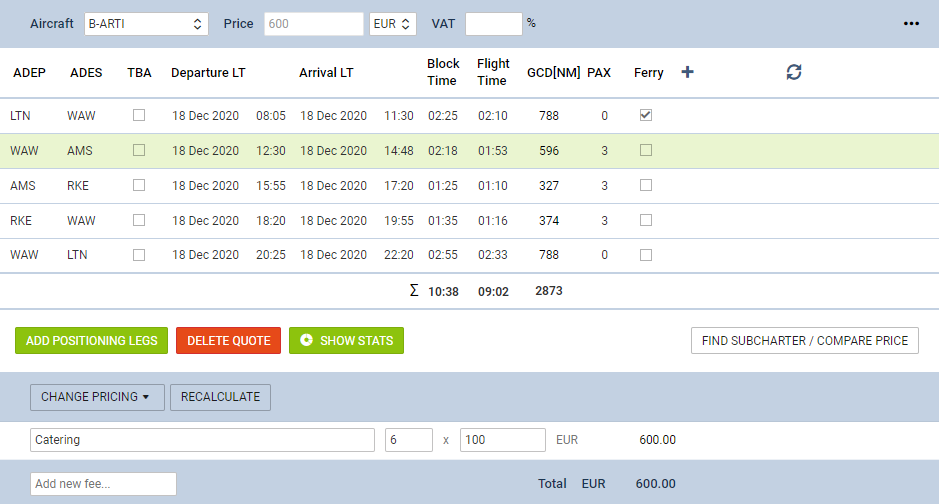 Catering fee calculation