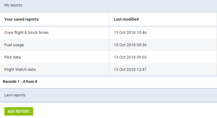 Report Wizard - the main view on saved reports