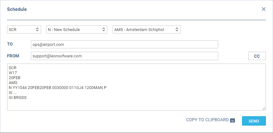 Sending schedule in SCR format