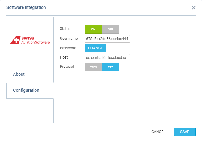 AMOS configuration panel