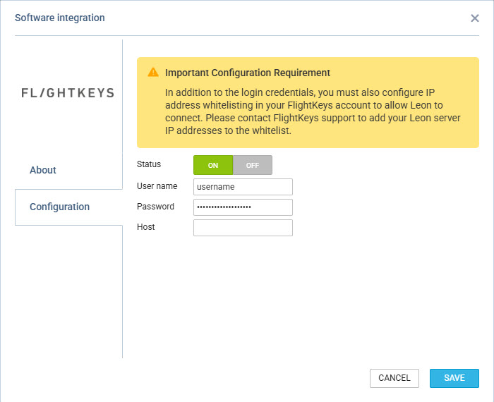 FlightKeys configuration panel