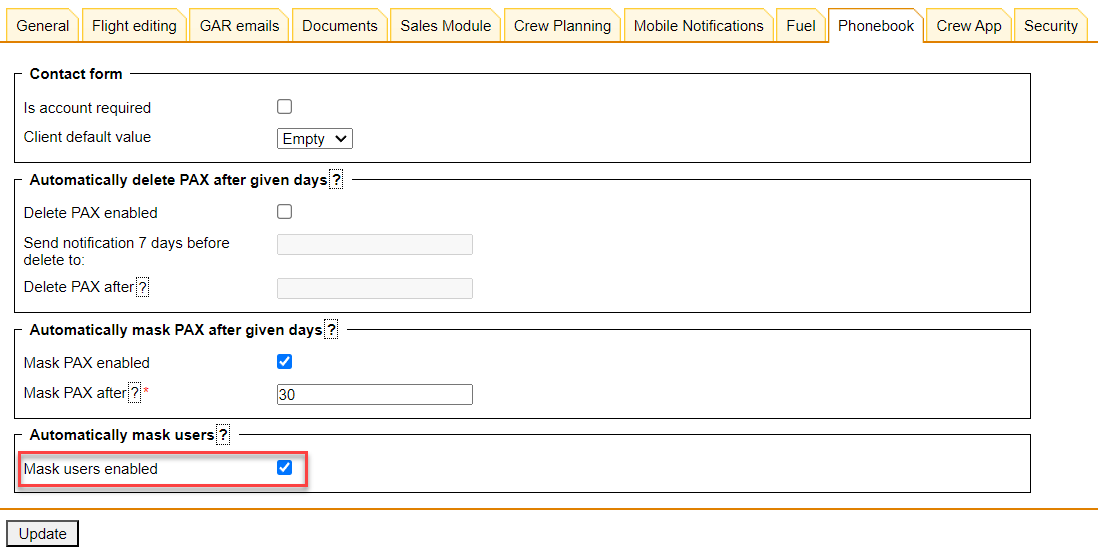 Automatically mask users option