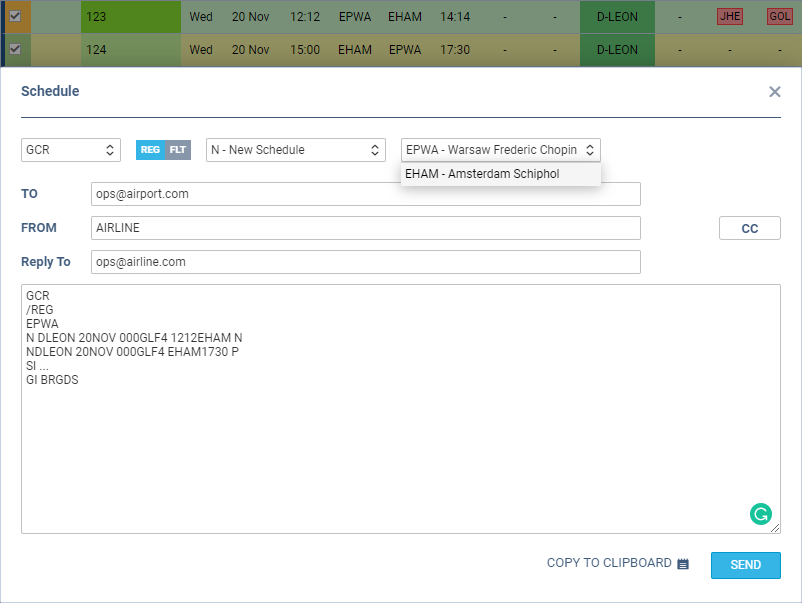 GCR message example - flights on different days