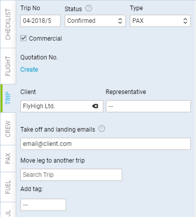 'Send Take off and landing emails' field