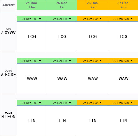 Non-working days appearing in Planned Flights section