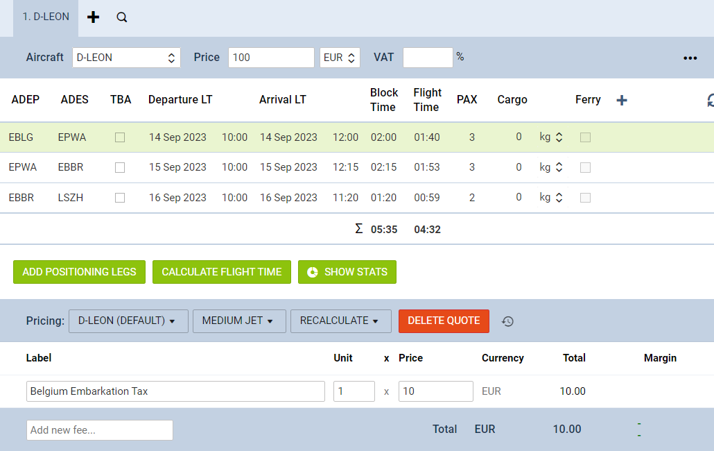 'Belgium Embarkation Tax' with no PAX assigned