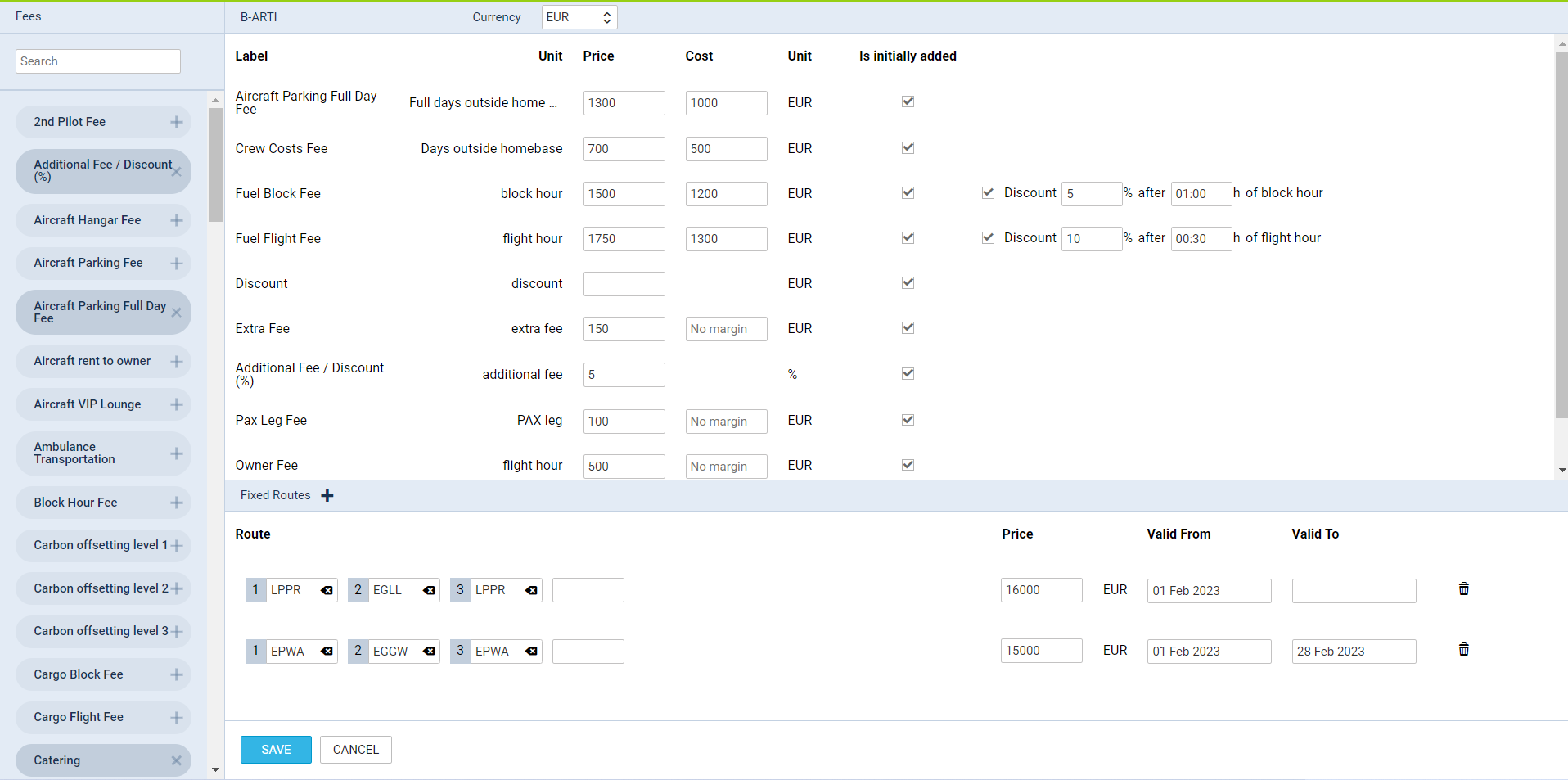 Defining aircraft fees