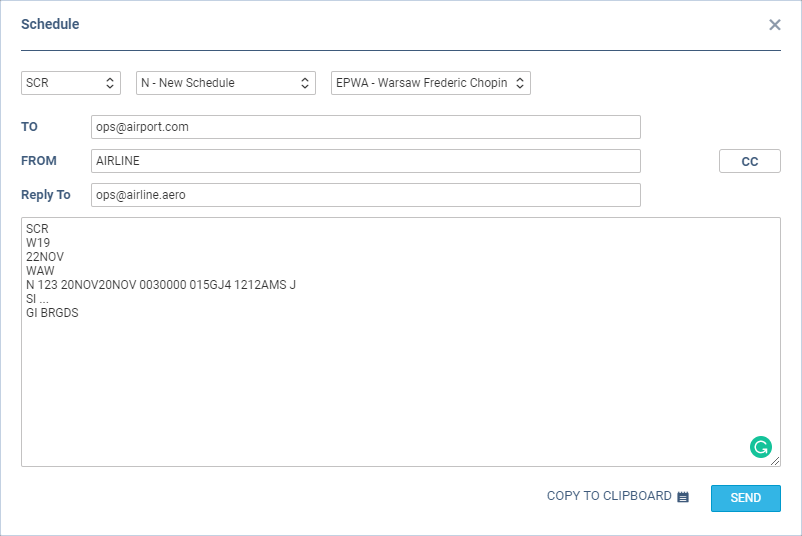 Sending schedule in SCR format