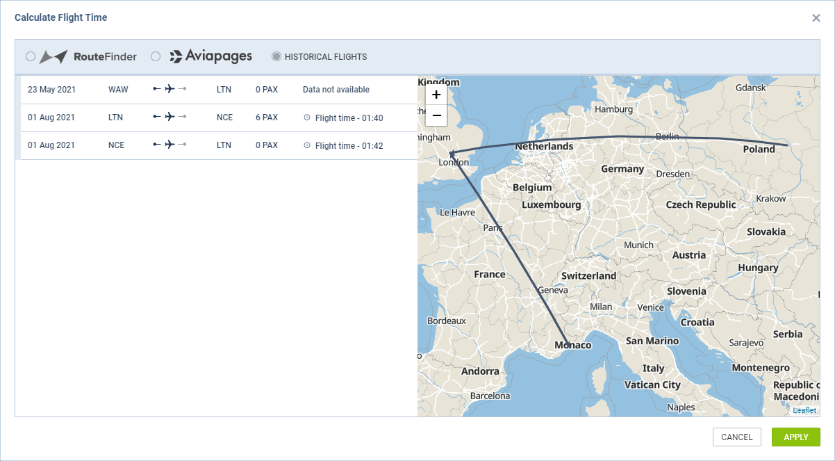 Flight time calculations based on 'Historical flights'