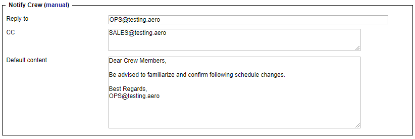 Notify crew - document settings