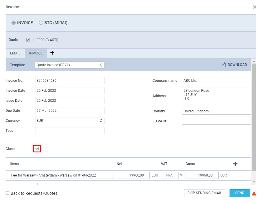 Closing an Invoice