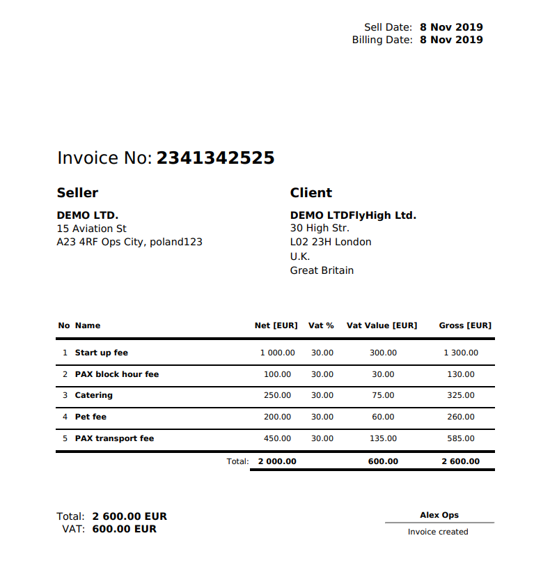 Leon default Invoice pdf template