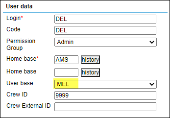 'User base' assigned in the User profile