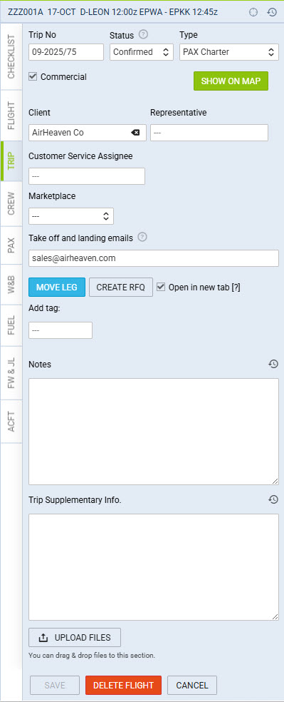 A tab TRIP in OPS panel