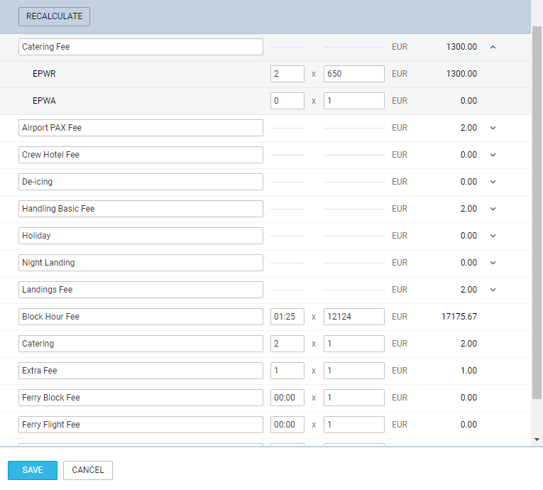 Aircraft & Airport fees in the quote