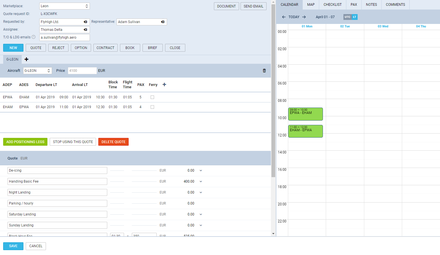 Sales Panel - the quote edition page