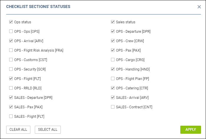 Setting up checklist statuses