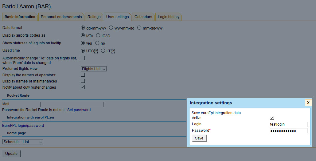 Integration with EuroFPL from user's profile