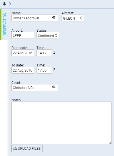 Reservation editing Panel